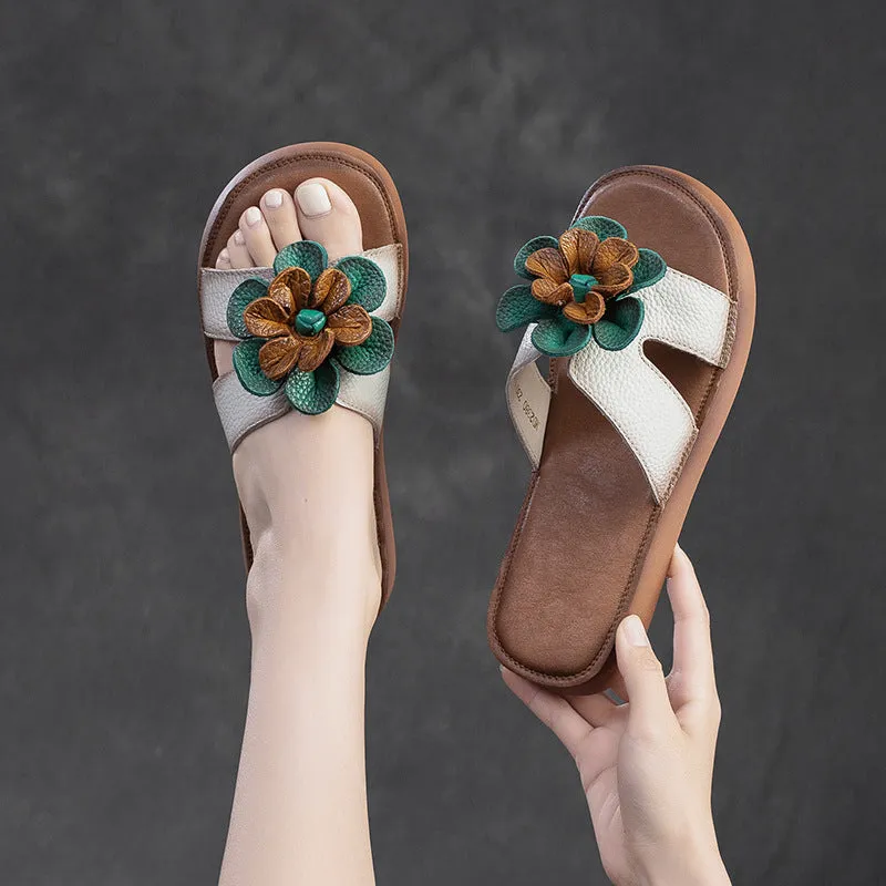 Women Summer Soft Leather Retro Slides