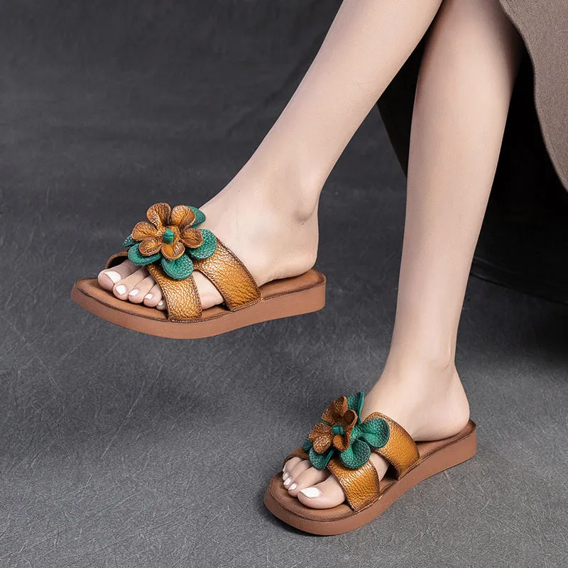 Women Summer Soft Leather Retro Slides