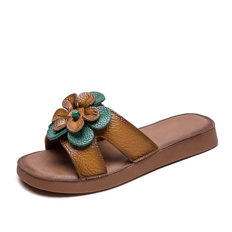 Women Summer Soft Leather Retro Slides