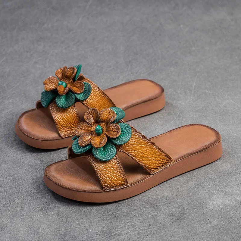 Women Summer Soft Leather Retro Slides