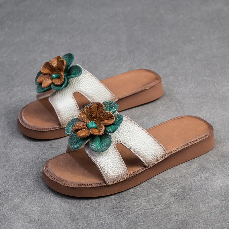 Women Summer Soft Leather Retro Slides
